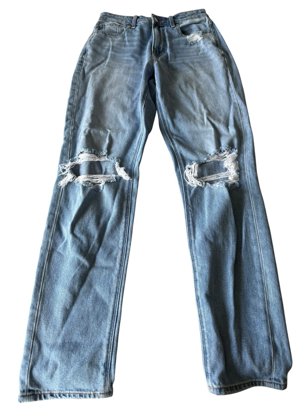 American Eagle Outfitters Light Wash Distressed Straight-Leg Jeans